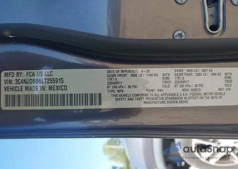 2020 Jeep Compass Latitude 4X4 z USA, uszkodzony, nr VIN 3C4NJDBB6LT255915